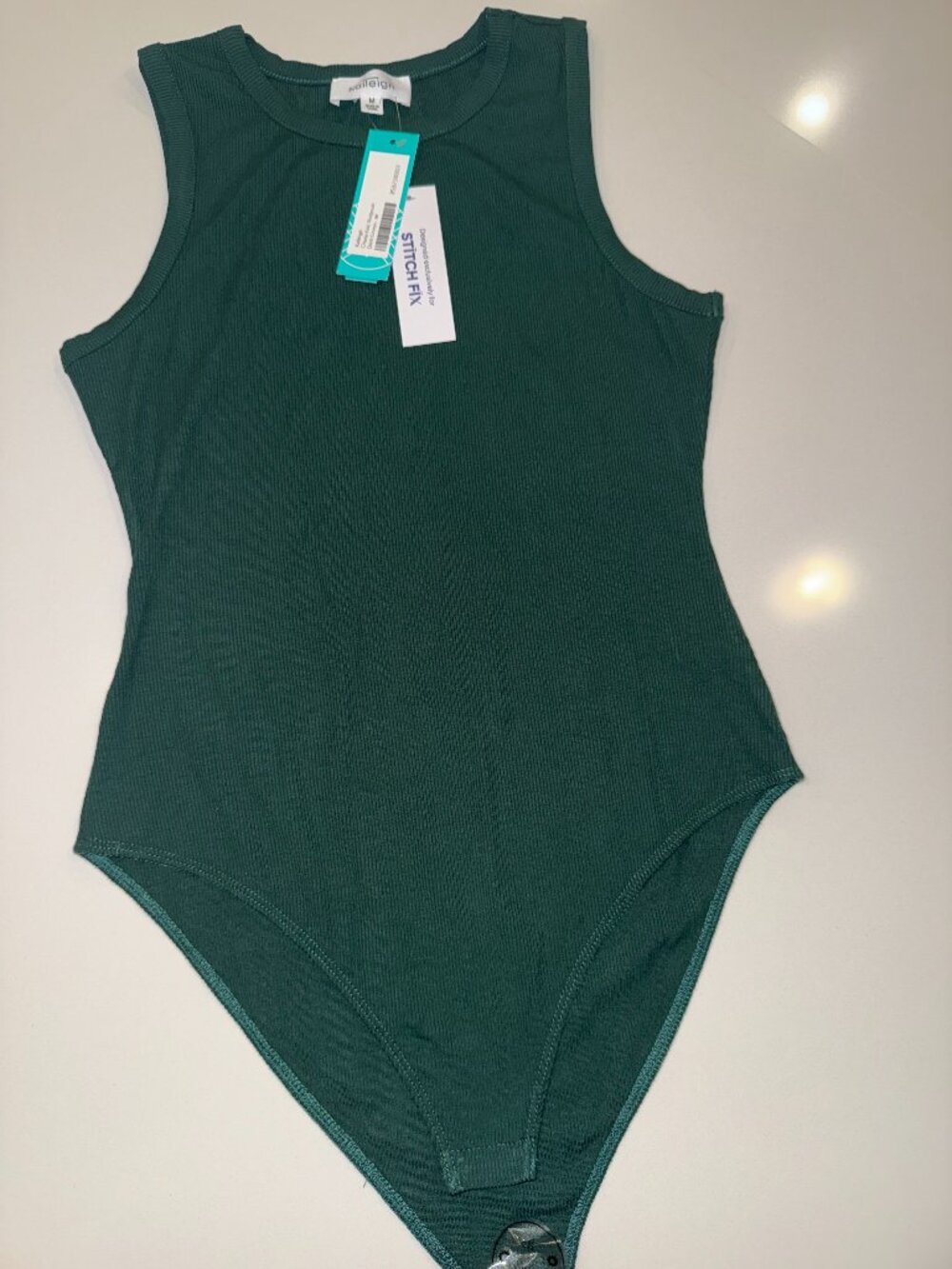 NWT Kaileigh Forest Green Ribbed Bodysuit Medium